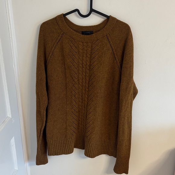 J. Crew Mustard Brown soft 100% wool Crew Neck Sweater size XL - Picture 2 of 10